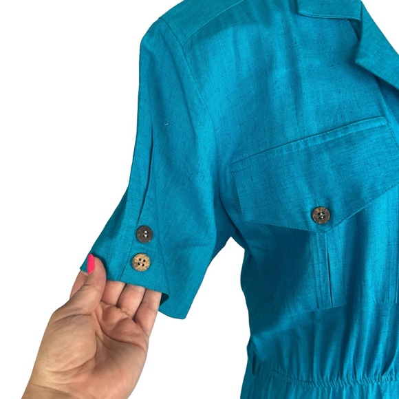 Vintage 80s bright blue linen blend women’s maxi dress SZ 10 - Picture 3 of 12